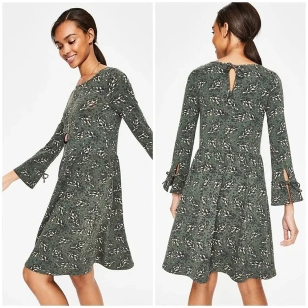 Boden‎ Posie Floral Dress Womens 6 Green Long Sleeve Jersey Cottagecore Boho